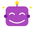 Friendly purple robot icon with stars representing confidence
