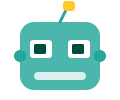 Friendly teal robot icon representing visual logic on the canvas